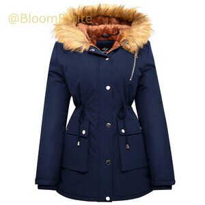 Water-repellent Winter Coat Thick Puffer Jacket Fleece Lined Parka with Fur Hood